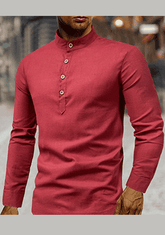 Men's Stand Collar Linen Shirt1